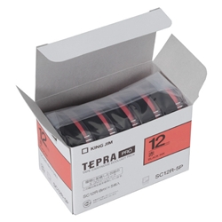テプラPROテープカートリッジ エコパック（5個入り）カラーラベル 赤テープ/黒文字 12mm
