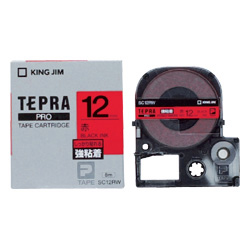 テプラPROテープカートリッジ 強粘着ラベル 赤テープ/黒文字 12mm