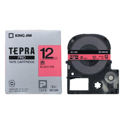 テプラPROテープカートリッジ カラーラベル（パステル） 赤テープ/黒文字 12mm