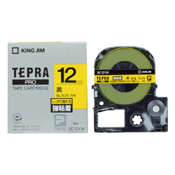 テプラPROテープカートリッジ 強粘着ラベル 黄テープ/黒文字 12mm