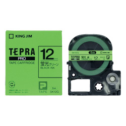 「テプラ」PROテープカートリッジ カラーラベル（蛍光色） グリーン/黒文字 12mm