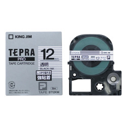 テプラPROテープカートリッジ 強粘着ラベル 透明テープ/黒文字 12mm