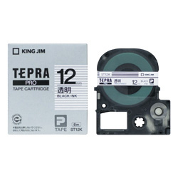 「テプラ」PROテープカートリッジ 透明ラベル 黒文字 12mm
