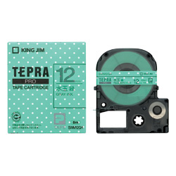 「テプラ」PROテープカートリッジ 模様ラベル 水玉緑/グレー文字 12mm