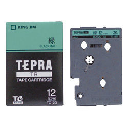「テプラ」TRテープカートリッジ カラーラベル（パステル） 緑/黒文字 12mm