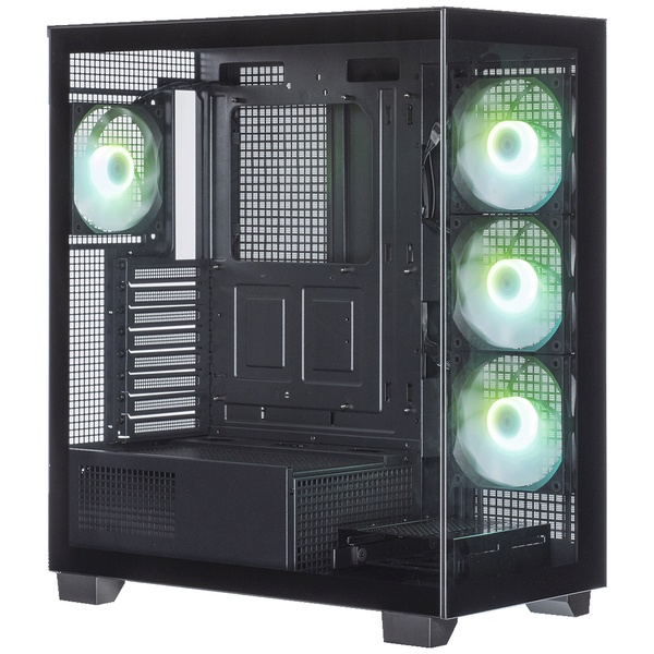 玄人志向  KRC-AT01シリーズ ATXマザーボード対応 ガラスパネル(フロント・左サイド)採用 ARGBファン搭載 ピラーレスPCケース (ブラック)　KRC-AT01B