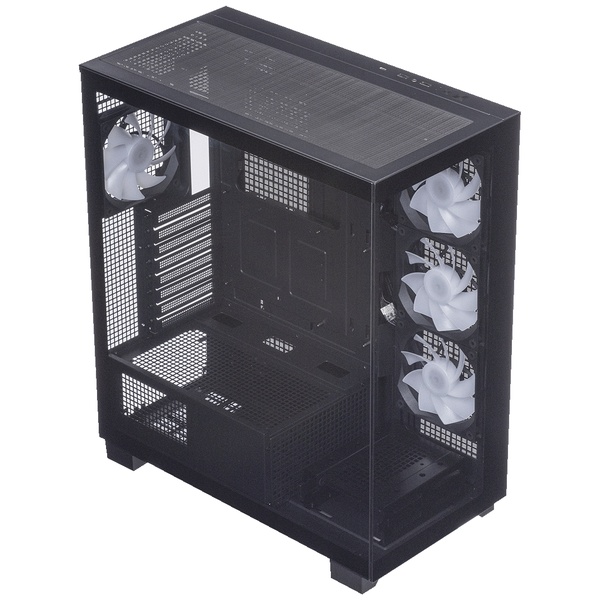 玄人志向  KRC-AT01シリーズ ATXマザーボード対応 ガラスパネル(フロント・左サイド)採用 ARGBファン搭載 ピラーレスPCケース (ブラック)　KRC-AT01B