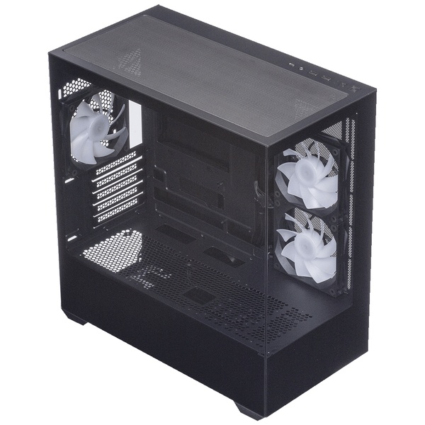 玄人志向  KRC-mT01シリーズ Micro ATXマザーボード対応 ガラスパネル(フロント・左サイド)採用 ARGBファン搭載 ピラーレスPCケース (ブラック)　KRC-mT01B