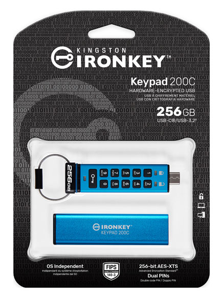 256GB USB Type-C IronKey Keypad 200C FIPS 140-3 Lvl 3 AES-256