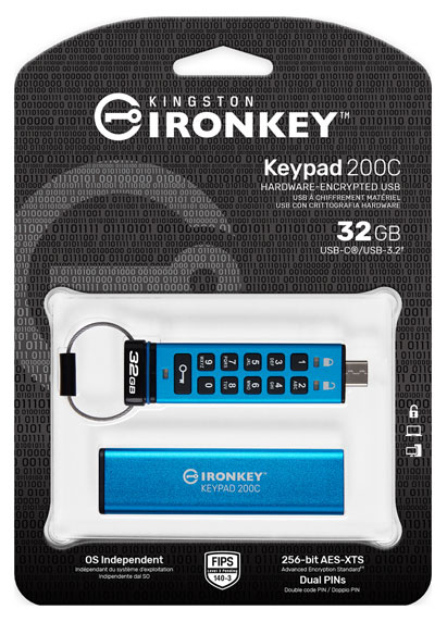 32GB USB Type-C IronKey Keypad 200C FIPS 140-3 Lvl 3 AES-256