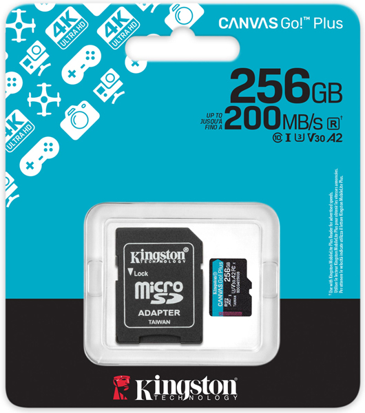 256GB microSDXC Canvas Go! Plus Gen4 200MB/s A2 U3 V30 Card + Adapter