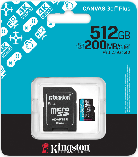 512GB microSDXC Canvas Go! Plus Gen4 200MB/s A2 U3 V30 Card + Adapter