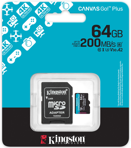 64GB microSDXC Canvas Go! Plus Gen4 200MB/s A2 U3 V30 Card + Adapter