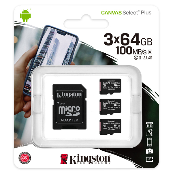 64GBx3枚セット Canvas Select Plus microSDXCカード Class10 UHS-1 U1 V10 A1 SDアダプタ1枚付属