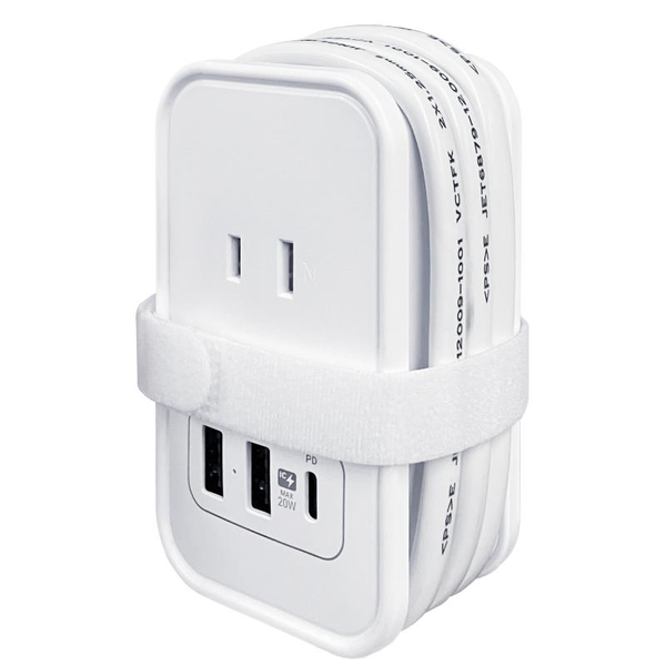 電源タップAC3 USBA2+C1 PD20W 自動識別 リバーシブル 1m ホワイト