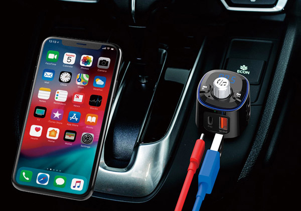 Bluetooth FMトランスミッター フルバンド USB2ポート 自動判定