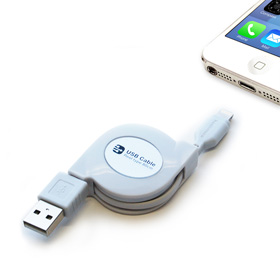 USB充電＆同期ケーブル リール 0.8m LN ホワイト