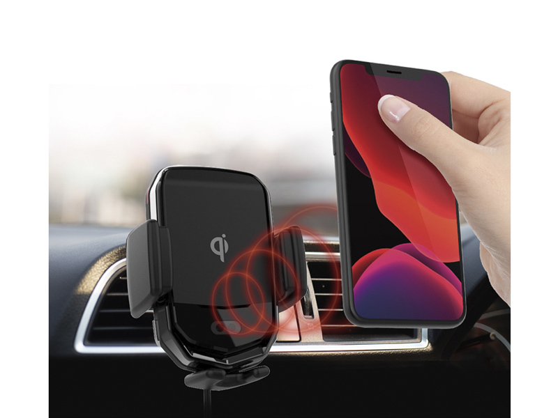 ワイヤレス充電器自動開閉ホルダー キャパシタ付 エアコン取付 ブラック