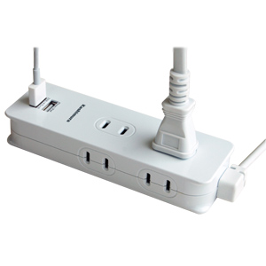 国内タップ Aタイプ AC4口 USB2ポート 3A 1.2m (ホワイト)
