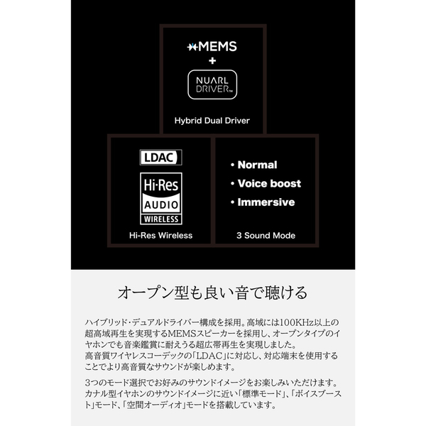 完全ワイヤレスイヤホン Natural Black [ワイヤレス(左右分離)/オープンイヤー型/Bluetooth対応/USB]