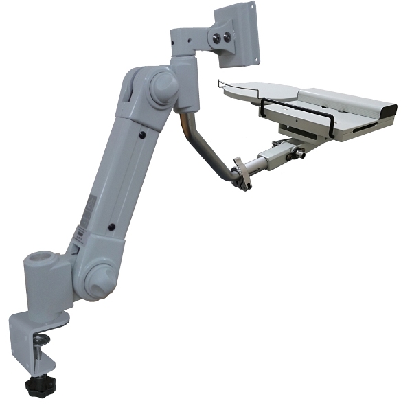 VESA対応スリムキーボード台一体型C型クランプ式フレキシブルアーム（ホワイト）