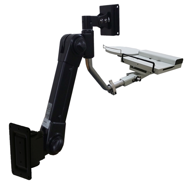 VESA対応スリムキーボード台一体型壁面式フレキシブルアーム（ブラック）