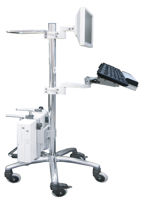 813mmポール型キャスター・スリムキーボード台・CPUボックスホルダー一体式カート