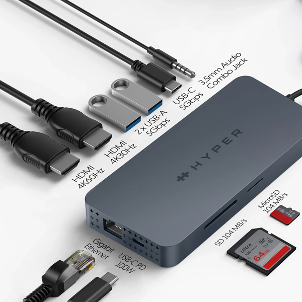 HyperDrive Next Dual 4K HDMI 10 Port USB-C ハブ For M1、M2、and M3 MacBooks