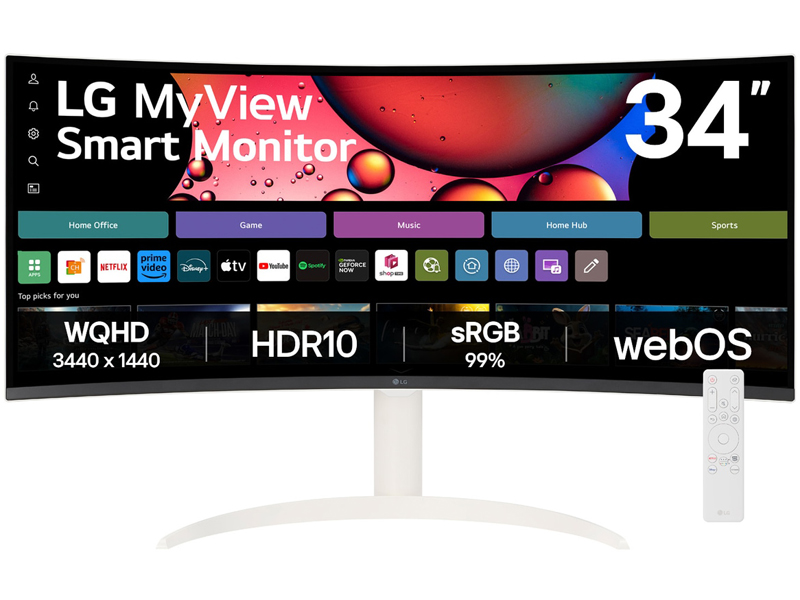 スマートモニター 34型/3440×1440/HDMI、LAN端子、USB入力/ホワイト/スピーカー：あり/曲面型/スタンド型