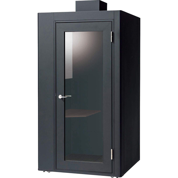 ワーキングブース＜デリカブース＞ 791-37 1人用（天井付） サテンブラック　背面パネル クローズ　天板カラー ウォールナット