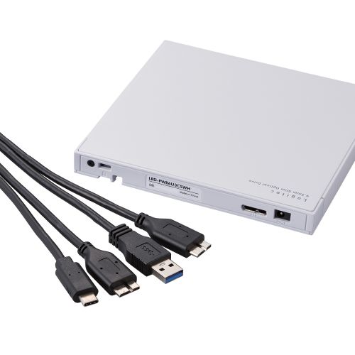 ポータブルBlu-rayディスクドライブ/USB3.2 Gen1/スリム/再生&書き込みソフト付/UHDBD対応/Type-C&Type-Aケーブル付属/ホワイト