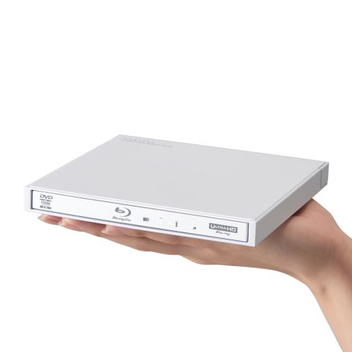 ポータブルBlu-rayディスクドライブ/USB3.2 Gen1/スリム/再生&書き込みソフト付/UHDBD対応/Type-C&Type-Aケーブル付属/ホワイト