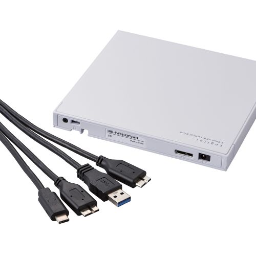ポータブルBlu-rayディスクドライブ/for Windows/USB3.2 Gen1/スリム/編集&再生&書き込み/Type-C&Type-Aケーブル付属/ホワイト