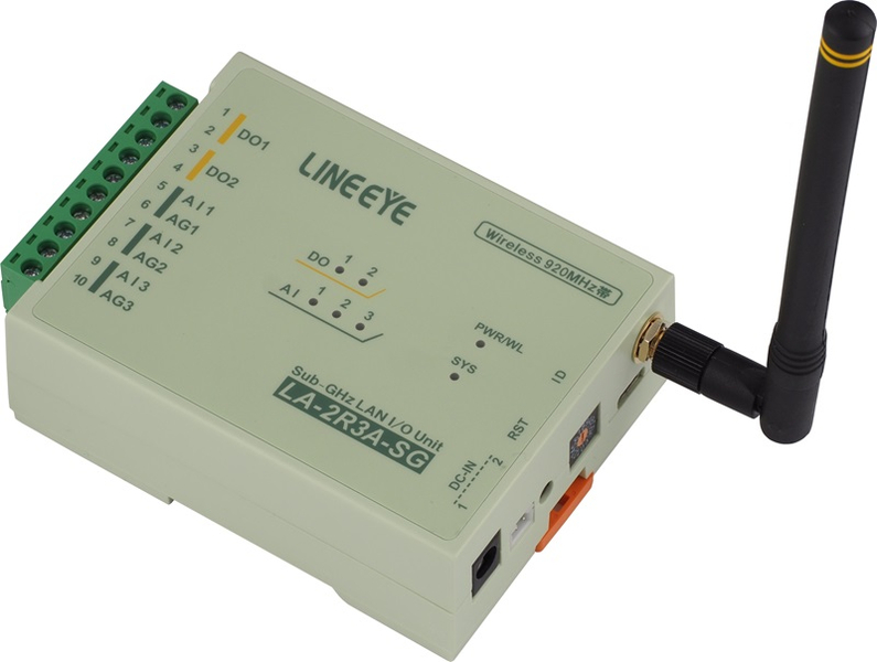 920MHz 無線LAN接続型アナログIOユニット アナログ入力3点/リレー出力2点