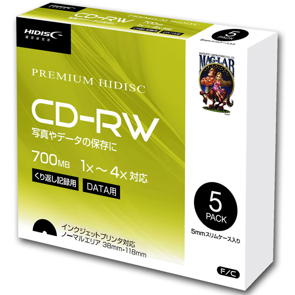 HIDISC データ用CD-RW 700MB 4倍速 インクジェットプリンタ対応 スリムケース5枚