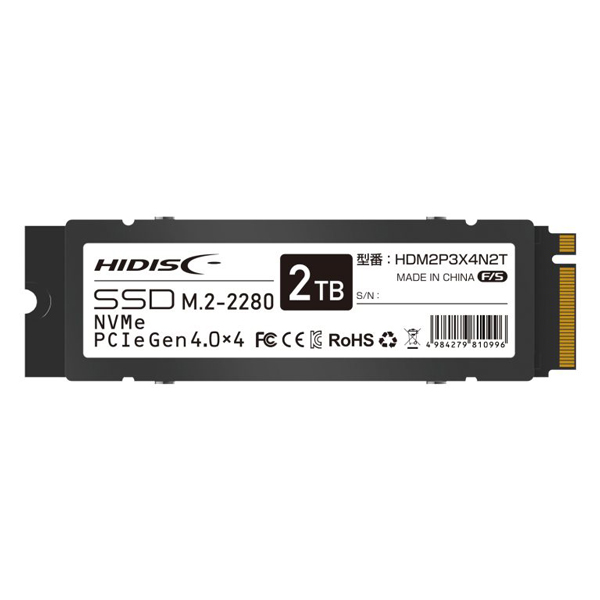 HIDISC Gaming Model SSD 2TB M.2-2280(NVMe) PCI Express4.0(x4)冷却用ヒートシンク搭載