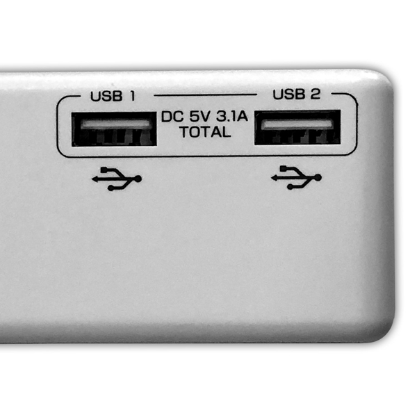 OAタップ 2個口 USB2ポート付 1.5m ホワイト 個別スイッチ