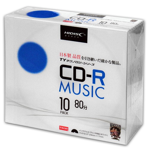太陽誘電後継メディア 音楽用CD-R 80分、48倍速 ホワイトワイドプリンタブル 5mmスリムケース 10枚