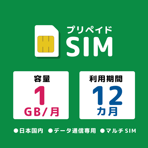 プリペイドSIM 月間1GB 12ヶ月 ドコモ
