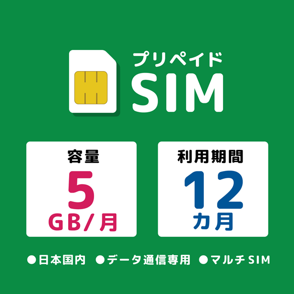 プリペイドSIM 月間5GB 12ヶ月 ドコモ