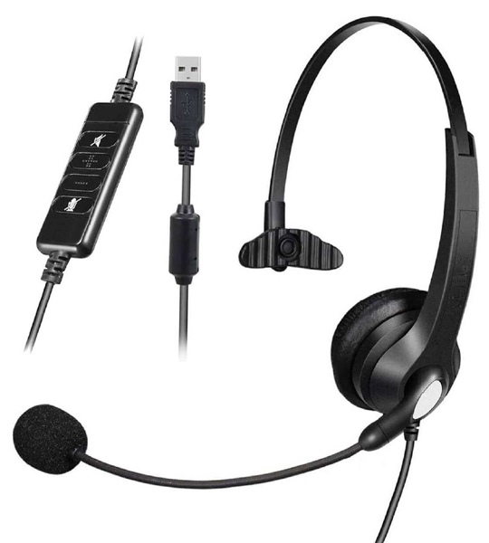 USB接続 ノイズキャンセリングマイク付きヘッドセット（片耳タイプ） ブラック