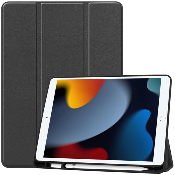 iPad 10.2（第9・8・7世代）対応 耐衝撃フラップケース ブラック（シボ）