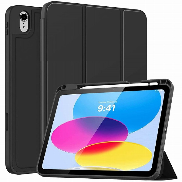 iPad 10.9（第10世代）専用 耐衝撃フラップケース ブラック