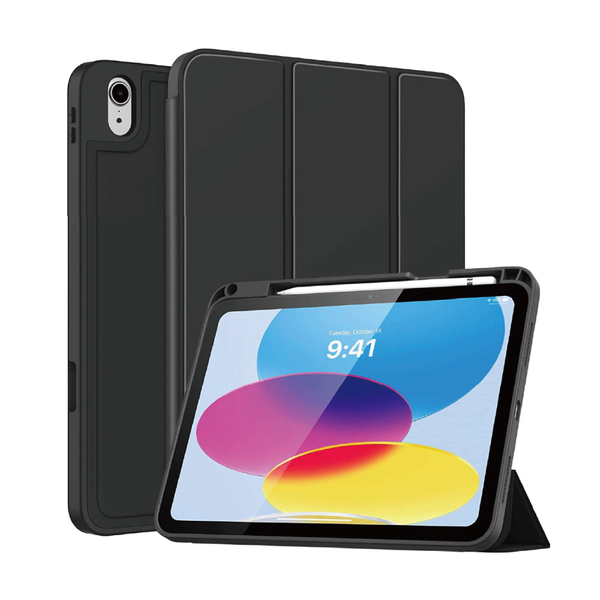 iPad 10.9（第10世代）専用 耐衝撃フラップケース ブラック（シボ）