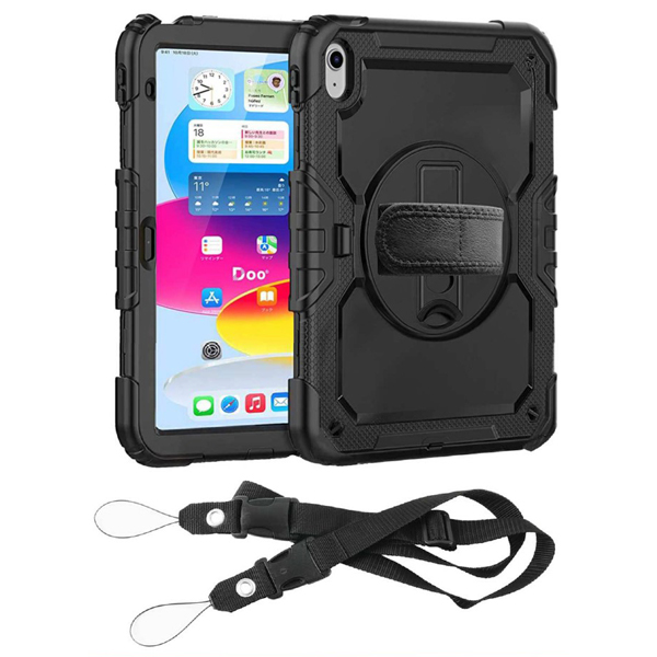 iPad 10.9（第10世代）専用 耐衝撃ケース（画面保護付き） 強化ショルダーベルトモデル ブラック