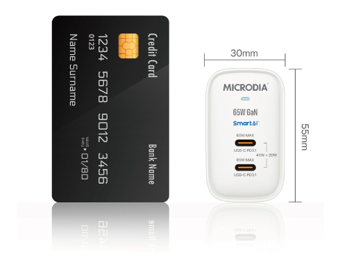 （白）SmartCube Nano 65 w/ PPS Charging 65W PD GaNウォールチャージャー、デュアルUSB-Cポート搭載