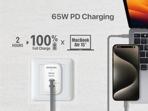 （白）SmartCube Nano 65 w/ PPS Charging 65W PD GaNウォールチャージャー、デュアルUSB-Cポート搭載