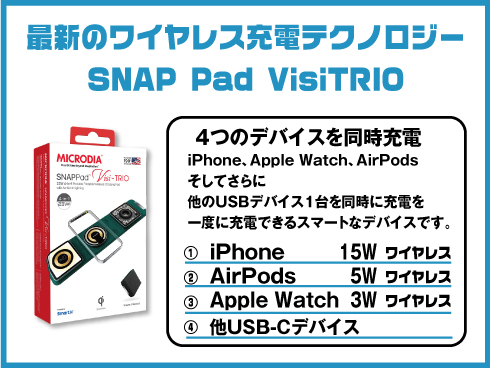 （ブラック＋ダークグリーン）SnapPad Visi-TRIO 23W 4-in-1 折りたたみワイヤレス充電ステーション