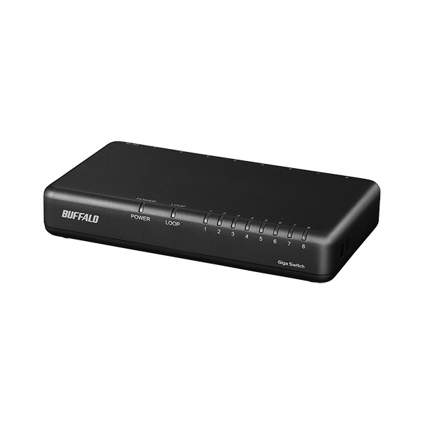 Giga8ポート スイッチングハブ 電源外付け プラスチック筐体 マグネット付属 ブラック