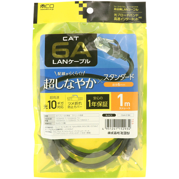 CAT6A LANケーブル スタンダード ブラック 1m